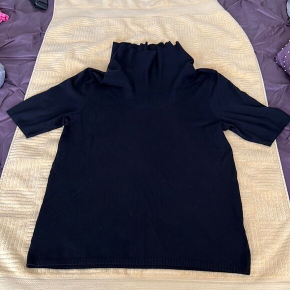 Chaus size large black short sleeve cowl neck tunic sweater EUC - Picture 2 of 10